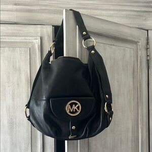 Michael Kors Black Shoulder Bag with Gold Accents